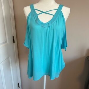 VENUS Turquoise Cold Shoulder Blouse